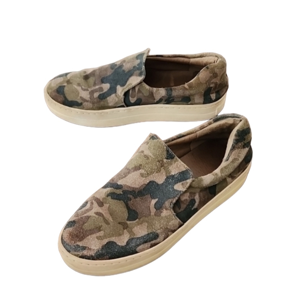 J/SLIDES NYC Harry Camo Suede Platform Sneakers 7 Slip On Washed Out Lived In - Picture 3 of 16
